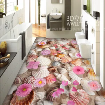 Shell Conch water flower 3D floor lobby bedroom flooring living room custom thickened wallpaper chinese mural