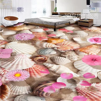Shell Conch water flower 3D floor lobby bedroom flooring living room custom thickened wallpaper chinese mural