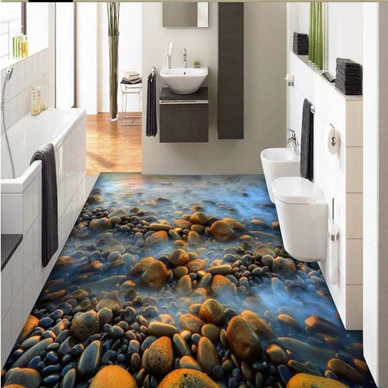3D sea water pebble stone flooring wallpaper bathroom office living room self-adhesive floor mural