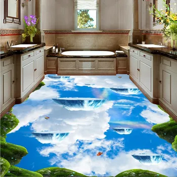 Sky suspension island glacier bathroom kitchen walkway 3d floor painting self-adhesive flooring wallpaper mural