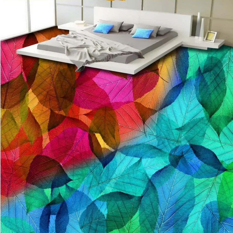 Beautiful Colorful Leaves painting floor wallpaper Art Gallery chess room self-adhesive floor mural