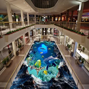 Underwater world 3D floor wallpaper bathroom hotel decoration waterproof wear floor mural