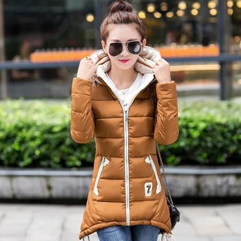 Fashion 2016 Autumn Winter New Arrivel Slim Women Down Cotton Coat Medium Length Collar Hooded Outwear Soft Warm All Match