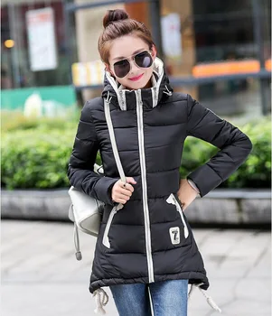 Fashion 2016 Autumn Winter New Arrivel Slim Women Down Cotton Coat Medium Length Collar Hooded Outwear Soft Warm All Match