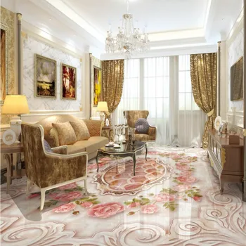 Marble relief rose wood carving 3D flooring anti-skidding thickened flooring mural living room wallpaper