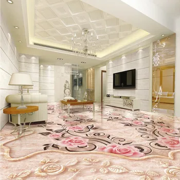 Marble patterned parquet 3D floor custom flooring moisture proof non-slip living room bedroom wallpaper mural