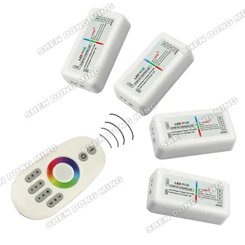 1pcs Remote+4x RGB Controller, 2.4G 4-Zone Wireless RF RGB Controller Dimmer Touch Remote for RGB LED Strip