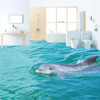 HD tour surface dolphin 3D floor thickened non-slip bedroom living room bathroom lobby square flooring mural