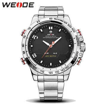 WEIDE Top Brand Men's Military Watches Men Luxury Full Steel Quartz Watch LED Display Sports Wristwatches relogio masculino 2017
