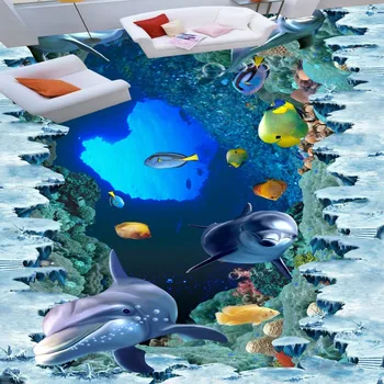 Custom floor baby room living room 3d Bathroom Stereo Seaworld Dolphin Floor Painting thickened wallpaper mural