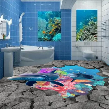 Underwater world 3D flooring wallpaper bathroom restaurant toilet self-adhesive floor mural