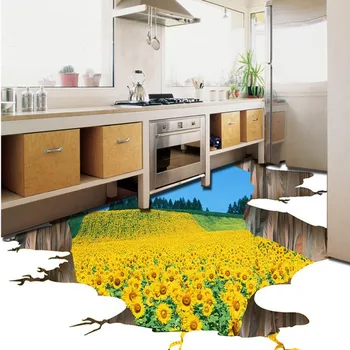 Custom 3d floor outdoor vegetable oil flower background wall mural anti-skidding bathroom living room wallpaper