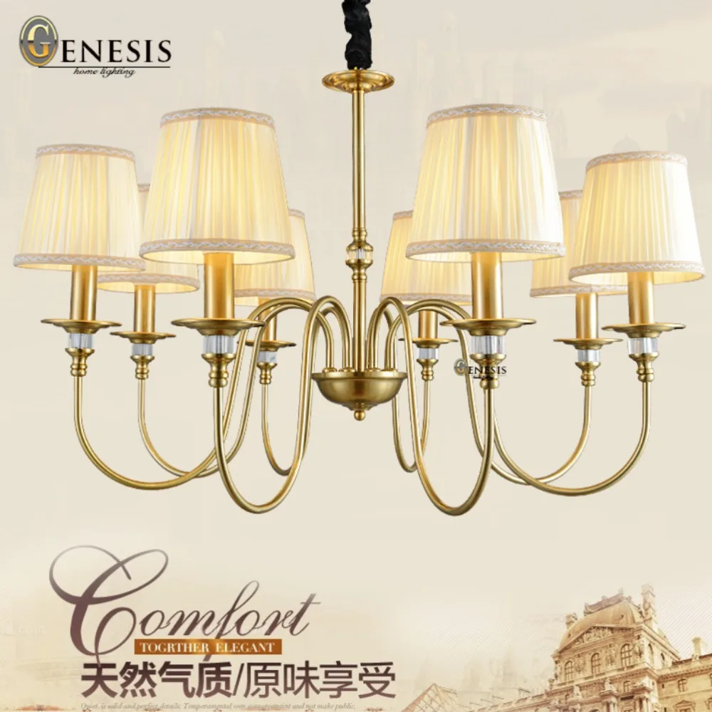 6697 copper color chandeliers SOLFART LIGHTING copper metal frame iron with fold beige fabric shade luxury chandeliers light