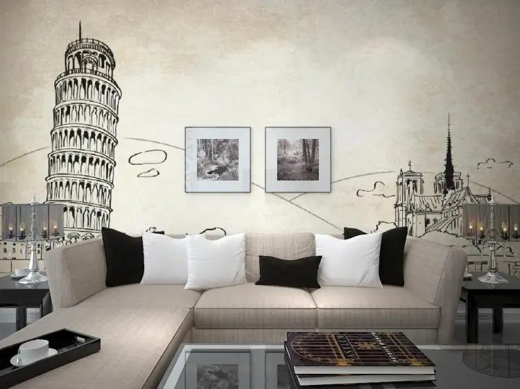 Tower of Pisa European architectural line drawing TV background wall mural wallpaper