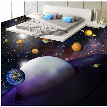 3D custom space planet bathroom bedroom floor mural waterproof wear non-slip floor wallpaper