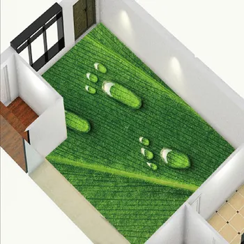 Green Leaf Water Drops 3D Floor Painting Bathroom studio office floor mural waterproof floor wallpaper