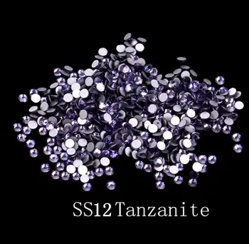 1440pc/bag SS12 3.0-3.2mm Tanzanite Purple Non HotFix FlatBack Rhinestones,Glass Glitter Glue-on Loose Nail Art Crystals Stones