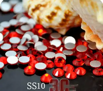 1440pc/bag SS10 2.7-2.8mm Siam Red Non HotFix FlatBack Rhinestones,Glass Glitter Glue-on Loose DIY Nail Art Crystals Stones