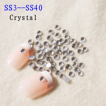Lowest Price SS3-SS40 Glass Crystal Clear Non Hotfix FlatBack Nail Rhinestones Nail Art Decorations Glitter trim Strass Stones