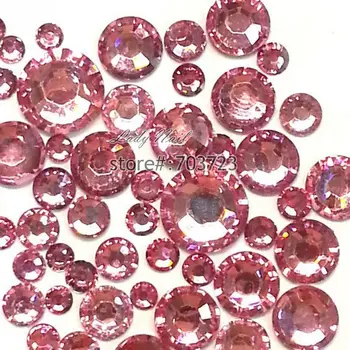 400 pcs 2mm - 6mm Resin Acrylic Pink Round Rhinestone Flatback Crystal Rhinestones Nail Art Decoration N03