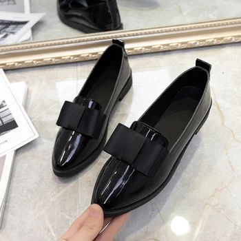 2017 Classic Brand Shoes Women Casual Pointed Toe Black Oxford Shoes for Women Flats Comfortable Slip on Women Shoes