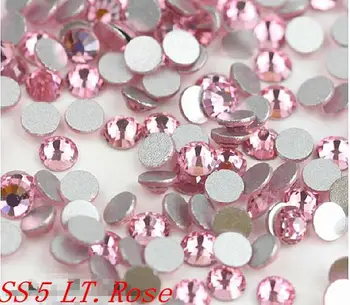 1440PCS SS5 1.7-1.8mm Flat back 5SS LT.Rose Pink Glass Glitter Non Hotfix Glue Fixed Crystal Color Nail Art Flatback Rhinestones