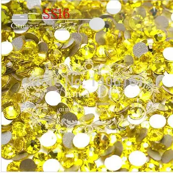 1440pc/bag SS16 4mm Citrine Yellow Non HotFix FlatBack Rhinestones,Glass Glitter Glue-on Loose DIY Nail Art Crystals Stones 16ss