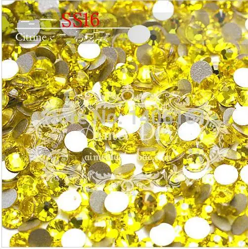 1440pc/bag SS16 4mm Citrine Yellow Non HotFix FlatBack Rhinestones,Glass Glitter Glue-on Loose DIY Nail Art Crystals Stones 16ss