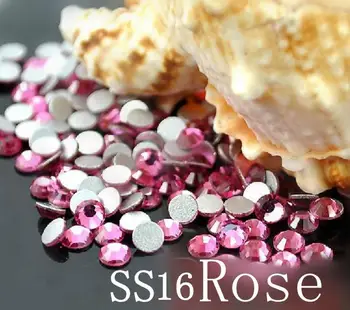 1440pc/bag SS16 3.8-4.0mm Rose Red Non HotFix FlatBack Rhinestones,Glass Glitter Glue-on Loose DIY Nail Art Crystals Stones 16ss