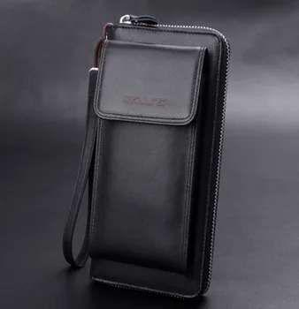 Men Wallets Large Capacity Brand Mens Wallet Business Casual Solid Colors Phone Purse Genuine Leather Clutch Bags Wallet
