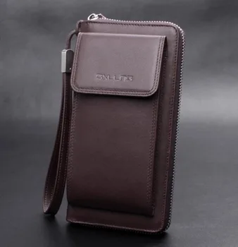 Men Wallets Large Capacity Brand Mens Wallet Business Casual Solid Colors Phone Purse Genuine Leather Clutch Bags Wallet