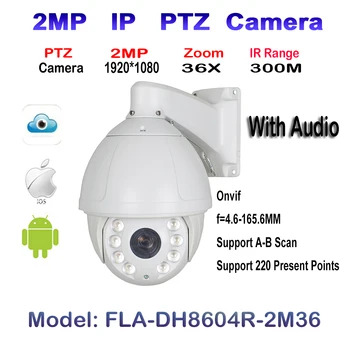 2MP Audio 1080P HD, 4.6~165.6mm, 36X Optical Zoom, IR Laser 300M, PTZ Outdoor IP Security High Speed Dome Camera WDR ONVIF IP66