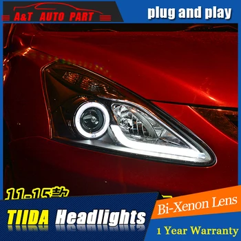 A&T Car Styling For NISSAN TIIDA headlights 2011-For TIIDA LED head lamp Angel eye led DRL front light Bi-Xenon Lens xenon