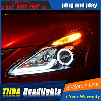 A&T Car Styling For NISSAN TIIDA headlights 2011-For TIIDA LED head lamp Angel eye led DRL front light Bi-Xenon Lens xenon