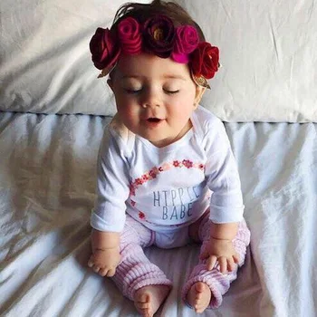1 PC Cute Kids Flower Crown Headbands Newborn Party Roes Floral Tiara Headwear Kids Hair Bands Accessories