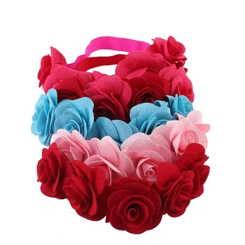 1 PC Cute Kids Flower Crown Headbands Newborn Party Roes Floral Tiara Headwear Kids Hair Bands Accessories