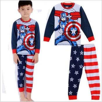 2017 New Boys Pajamas Children Iron Man Nightgown Pyjamas Kids Cartoon Sleepwear Baby Boy Captain America Pijamas For 2-7Years