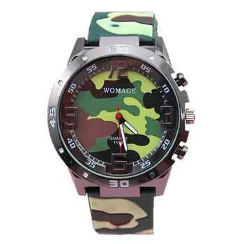 Womage brand new design Camouflage military wristwatch silicone band women fashion dress watch male sports army men quartz watch