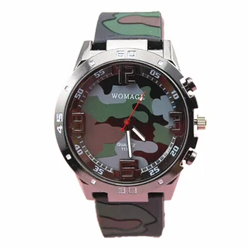 Womage brand new design Camouflage military wristwatch silicone band women fashion dress watch male sports army men quartz watch