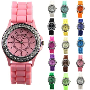 Luxury Brand Girls Ladies Women's Dress Watch Crystal Rhinestone reloj mujer Silicone Jelly Band Analog Hours Quartz Wristwatch