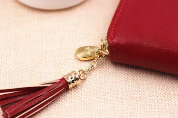 Top Quality Square Women Coin Purses Holders Wallet Female Leather Tassel Pendant Money Wallets Hot Fashion Wine Red Clutch Bag