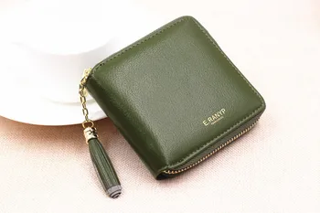 Top Quality Square Women Coin Purses Holders Wallet Female Leather Tassel Pendant Money Wallets Hot Fashion Wine Red Clutch Bag