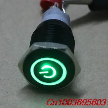 YOCOMYLY (TM)5pcs Black 16mm Green Symbol&Angel Eye 12V LED Metal ON/off Push Button switch