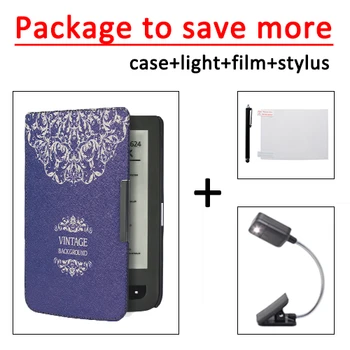 Funda case for Pocketbook 625 614 615 624 626 626 plus PU leather cover case +LED book light+ protective film+stylus