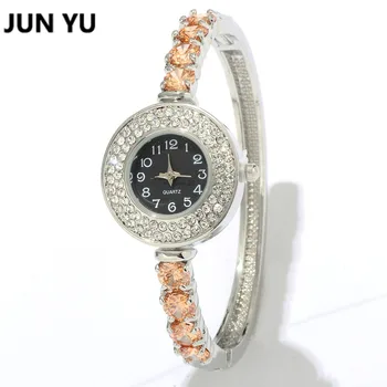 JUNYU New Thin Oval Sliver Full Rhinestone Watch Women Crystal Ladies Designer Wrist Watches Dress Quartz