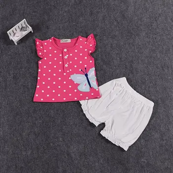 2pcs Sets Lovely Kids Girls Outfit Clothes T-shirt Dot Tops+Bloomers Pants Children Sets LH9s