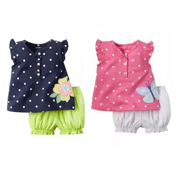 2pcs Sets Lovely Kids Girls Outfit Clothes T-shirt Dot Tops+Bloomers Pants Children Sets LH9s