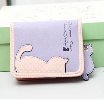 2017 cute animal cat pattern women's purses and wallets ladies fashion bag kawaii zipper short portemonnee wallet and purses