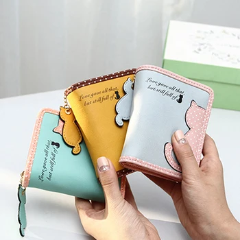 2017 cute animal cat pattern women's purses and wallets ladies fashion bag kawaii zipper short portemonnee wallet and purses