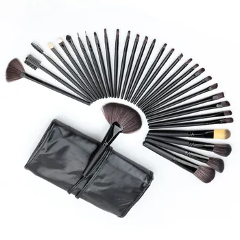 Professional 32 PCS Cosmetic Facial Make up Brush Kit Wool Makeup Brushes Tools Set with Black Leather CaseM2